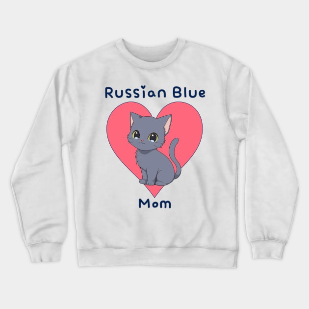 Russian Blue Mom Cat with Pink Heart Crewneck Sweatshirt by Underground Cargo